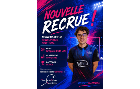 Les ambitions grandissent : cinq renforts de choix rejoignent le Tennis de Table Germinois !